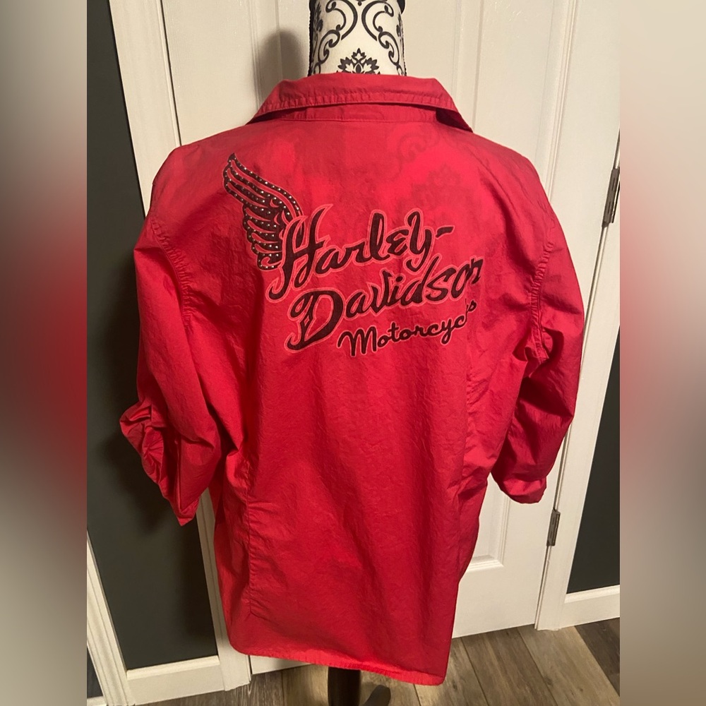 Women's Harley Davidson Pink Pearl Snap Button Down Shirt 1W.